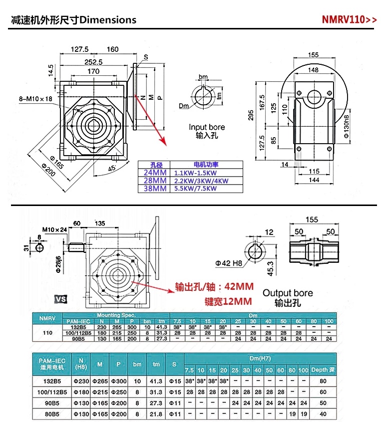 NMRV110 Reducer Standard Mounting Size & Technical Guide