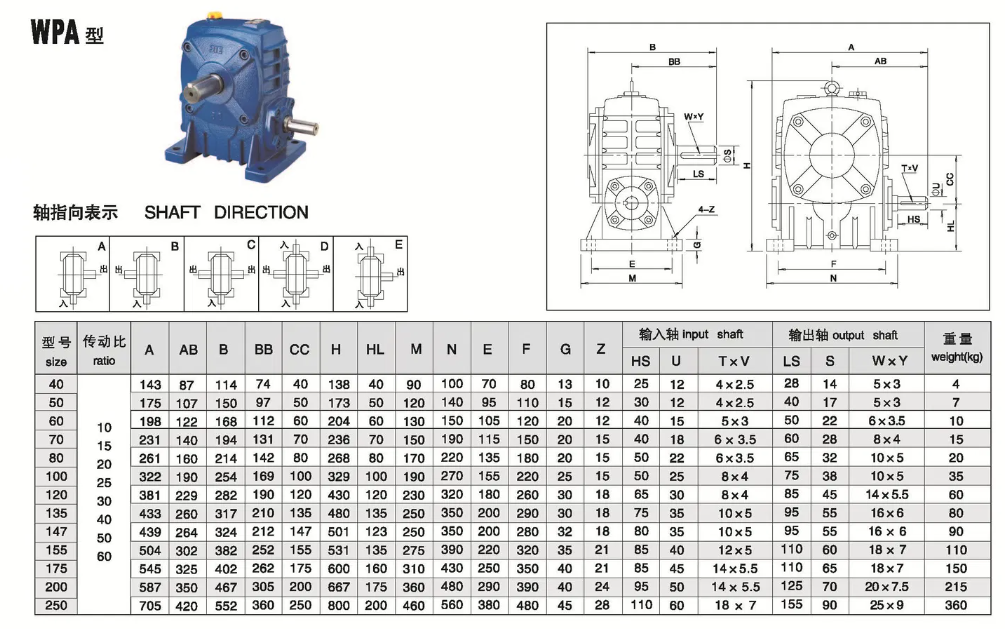 Dimensional drawing of WPA worm gear reducer Dimensional drawing of WPA worm gear reducer
