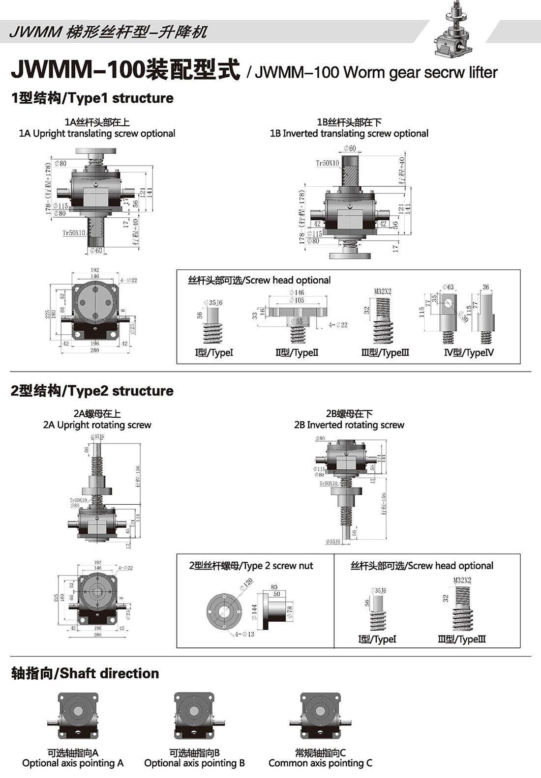 Structural diagram of JWM100 screw jack Structural diagram of JWM100 screw jack