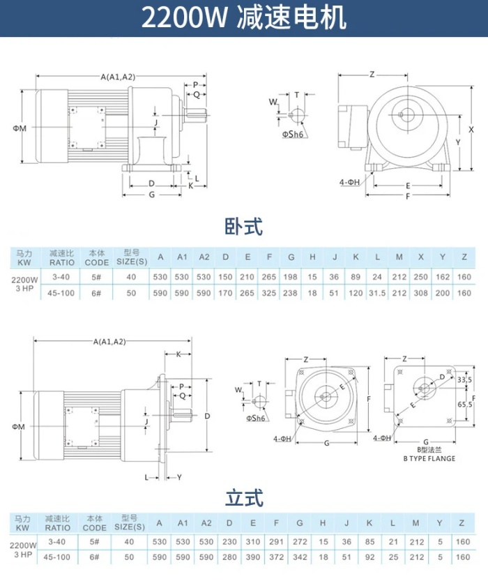 Installation dimensions of 2200W reduction motor Installation dimensions of 2200W reduction motor