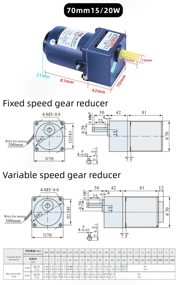 Dimensional drawing of 15W/20W gear motor Dimensional drawing of 15W/20W gear motor
