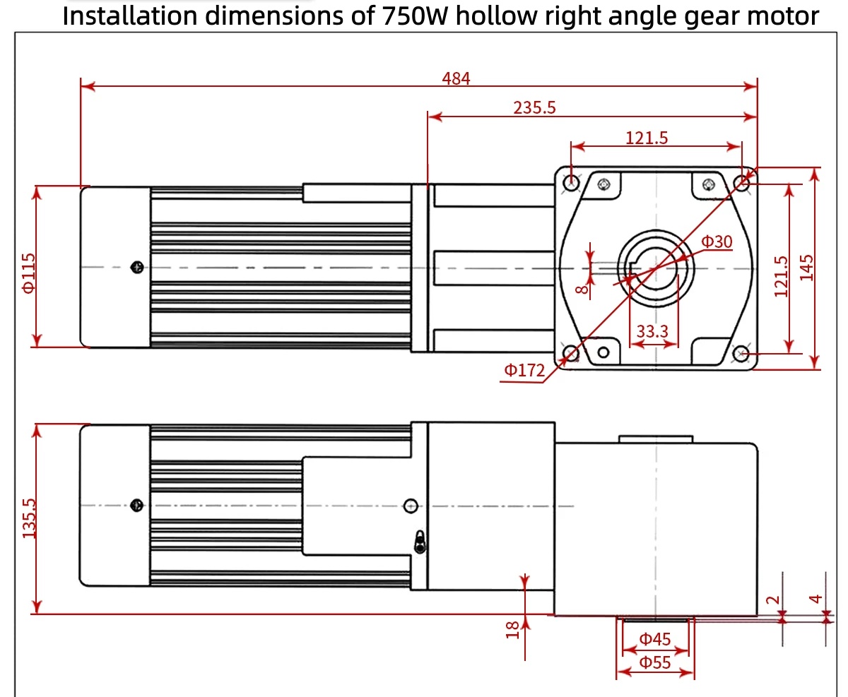 750W hollow right angle gear motor