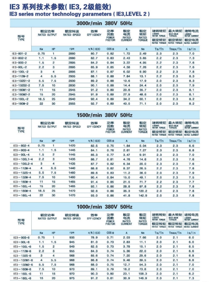 IE3 asynchronous motor parameters